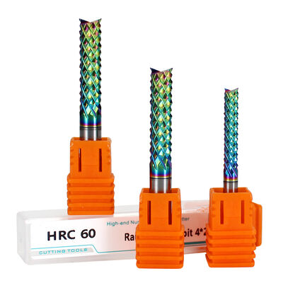 Goede prijs 1/8 Schank Gezweefde freesmachine Maïsbit 8 mm Rainbow DLC Coating Maïs CNC-bits voor het snijden van Yinghout circuit board Plastic online