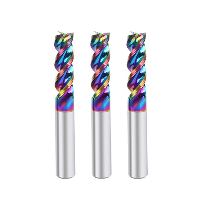 Harga bagus Kualitas tinggi HRC45 50 55 60 65 Tungsten Steel Colorful DLC Coating untuk Aluminium End Mills Cnc Metal Carving Router Bit Tools on line