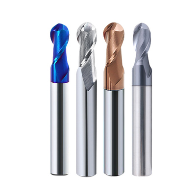 Bom preço Fresa de topo esférica em aço tungstênio HRC60, ranhura dupla espiral, revestimento DLC, para máquinas CNC on-line